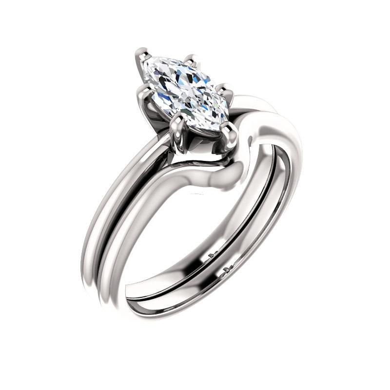 The Six Prongs Marquise Lab Diamond Engagement Ring Rope Solitaire Setting White Gold With Matching Band