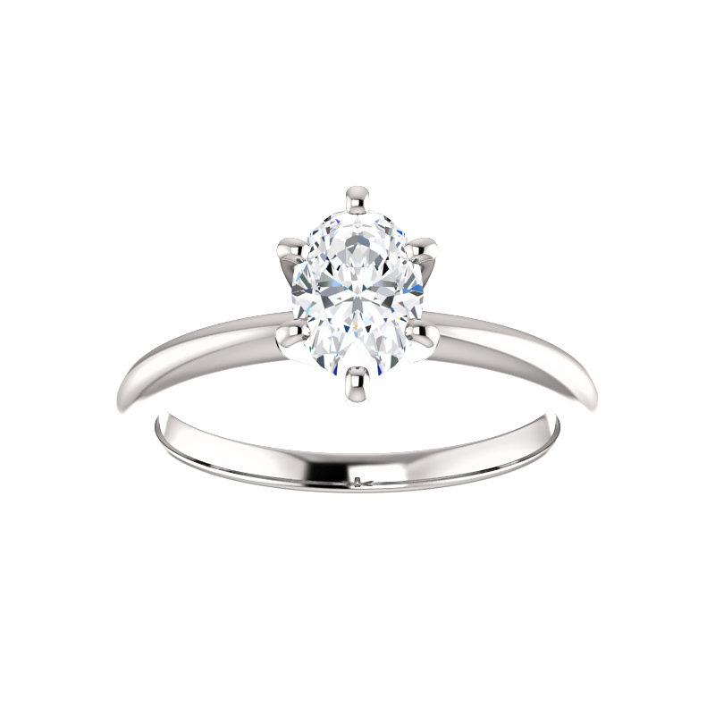 The Six Prongs Oval Moissanite Engagement Ring Rope Solitaire Setting White Gold