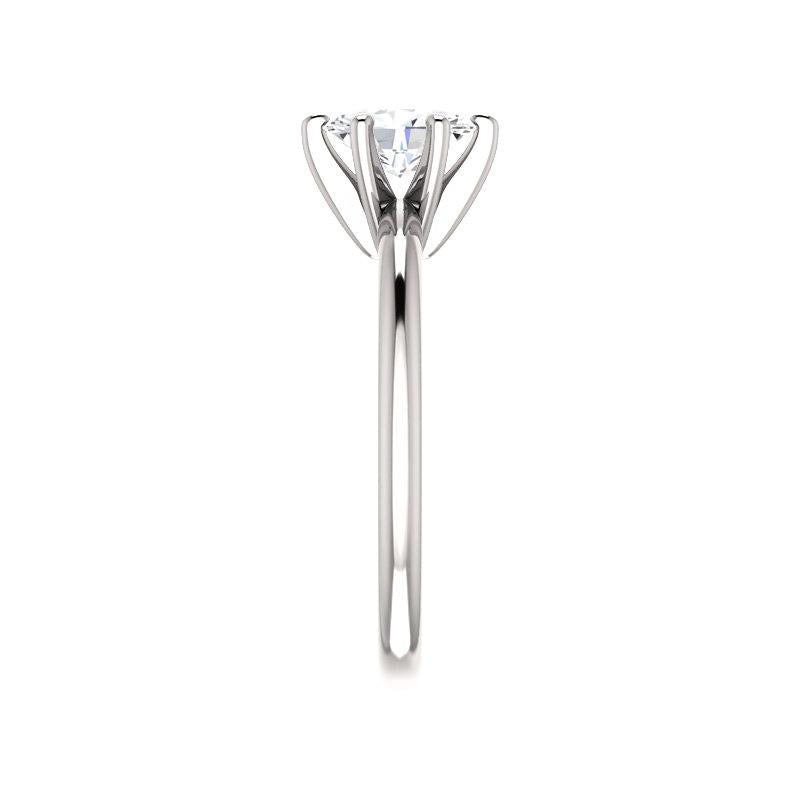 The Six Prongs Oval Moissanite Engagement Ring Rope Solitaire Setting White Gold Band Profile