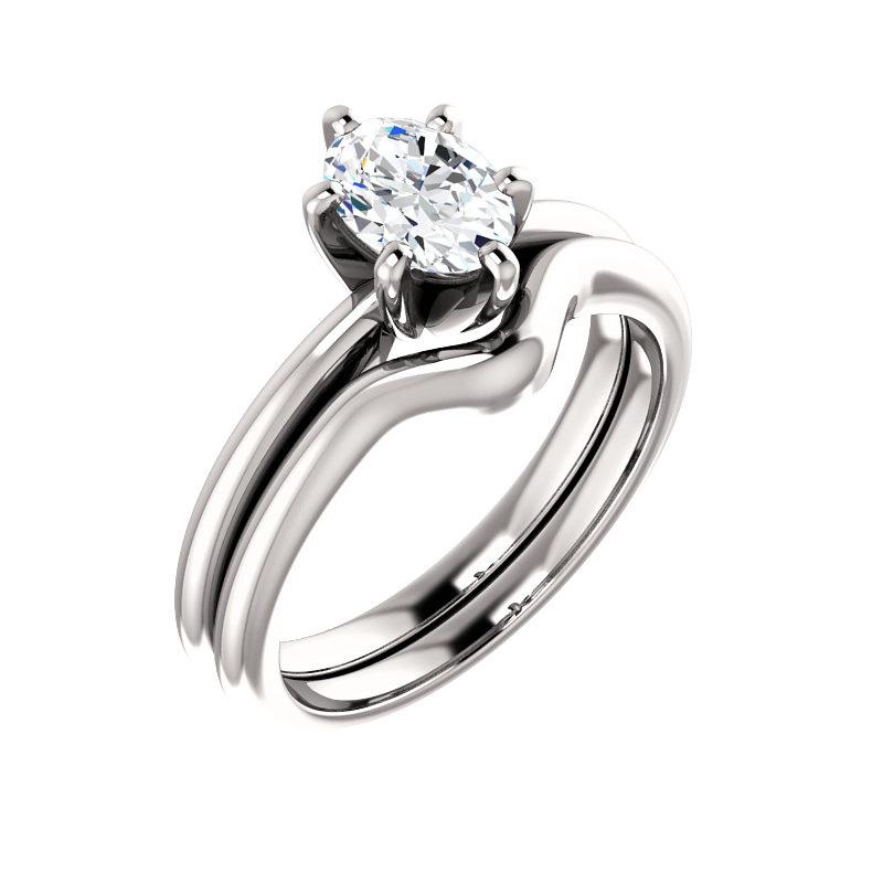The Six Prongs Oval Moissanite Engagement Ring Rope Solitaire Setting White Gold With Matching Band