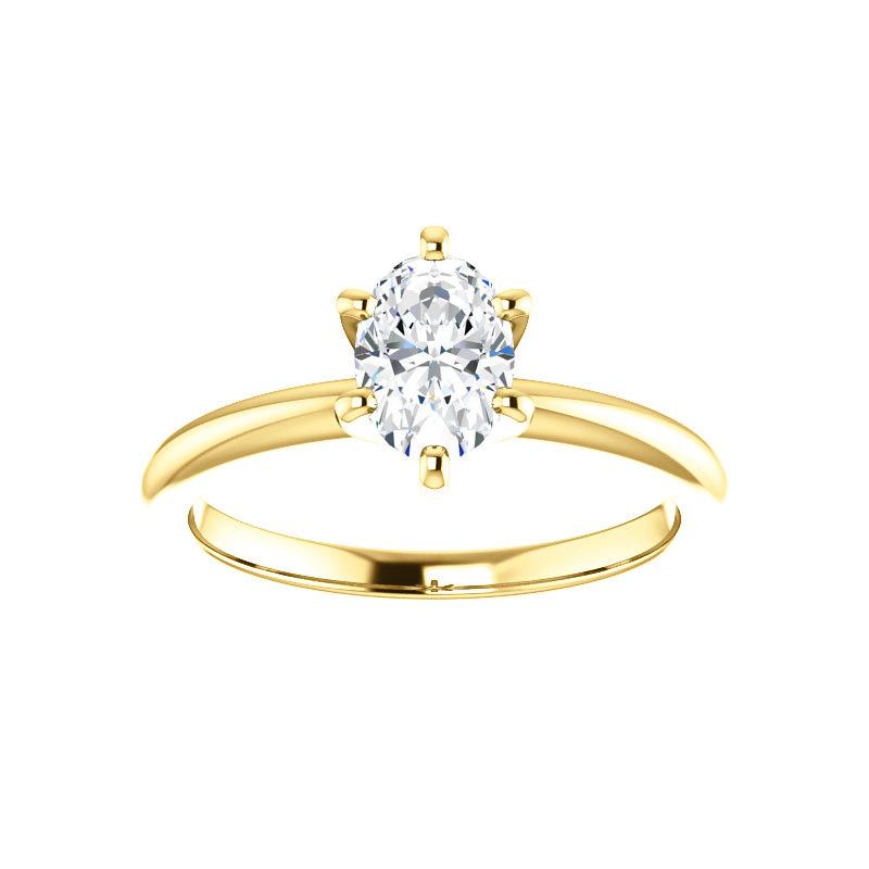 The Six Prongs Oval Moissanite Engagement Ring Rope Solitaire Setting Yellow Gold