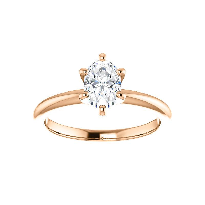 The Six Prongs Oval Moissanite Engagement Ring Rope Solitaire Setting Rose Gold