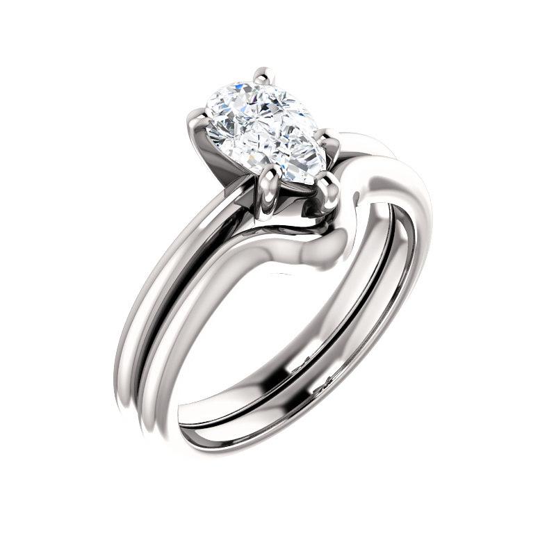 The Six Prongs Pear Moissanite Engagement Ring Rope Solitaire Setting White Gold With Matching Band