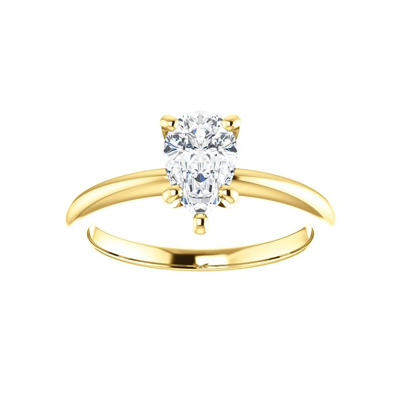 The Six Prongs Pear Moissanite Engagement Ring Rope Solitaire Setting Yellow Gold