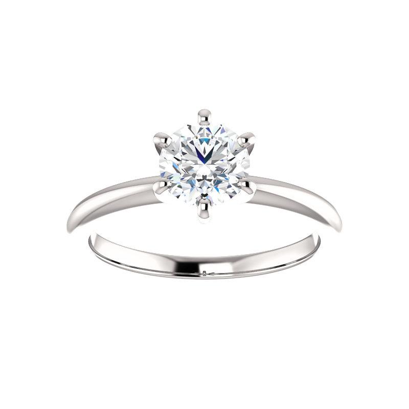 The Six Prongs Round Moissanite Engagement Ring Rope Solitaire Setting White Gold