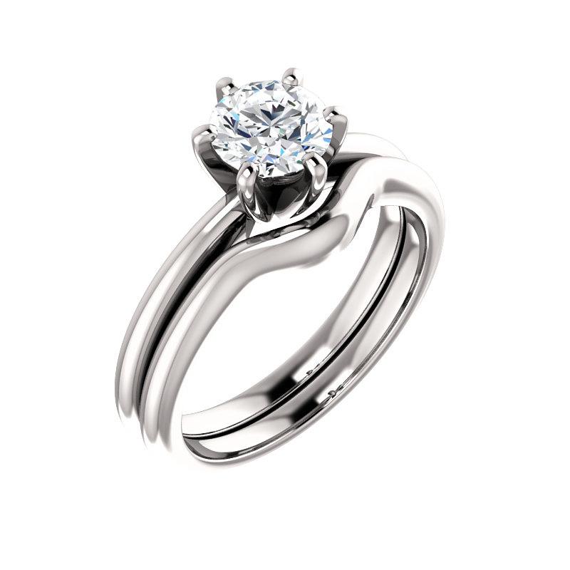 The Six Prongs Round Moissanite Engagement Ring Rope Solitaire Setting White Gold With Matching Band
