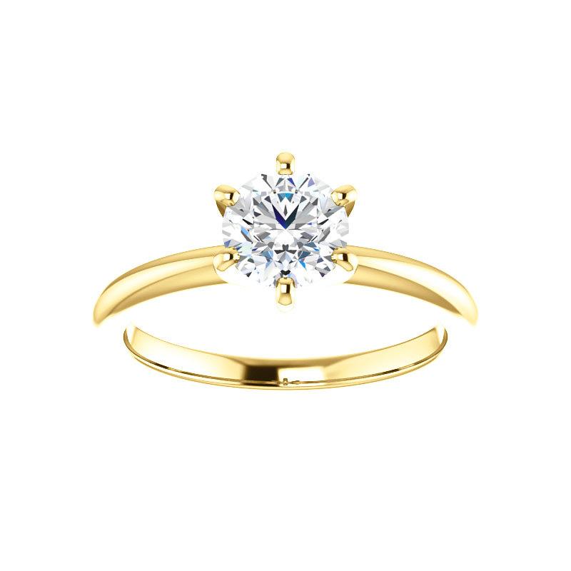 The Six Prongs Round Moissanite Engagement Ring Rope Solitaire Setting Yellow Gold