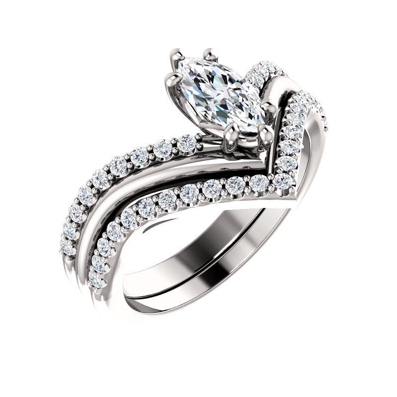 The Nelda Lab Diamond marquise Lab Diamond Engagement Ring solitaire setting white gold with matching band