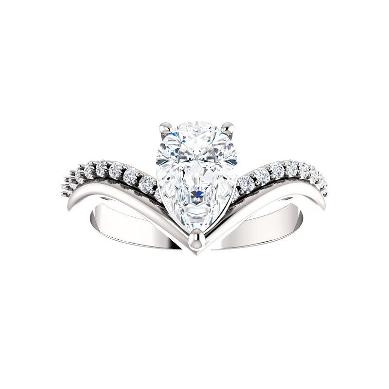 The Nelda Moissanite pear moissanite engagement ring solitaire setting white gold