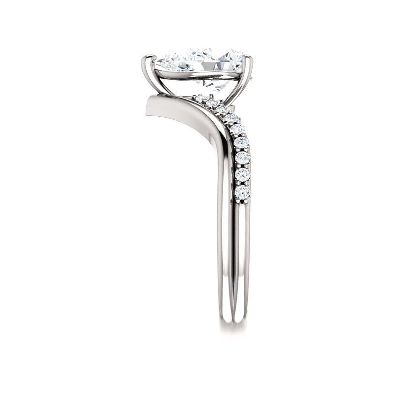 The Nelda Moissanite pear moissanite engagement ring solitaire setting white gold band profile