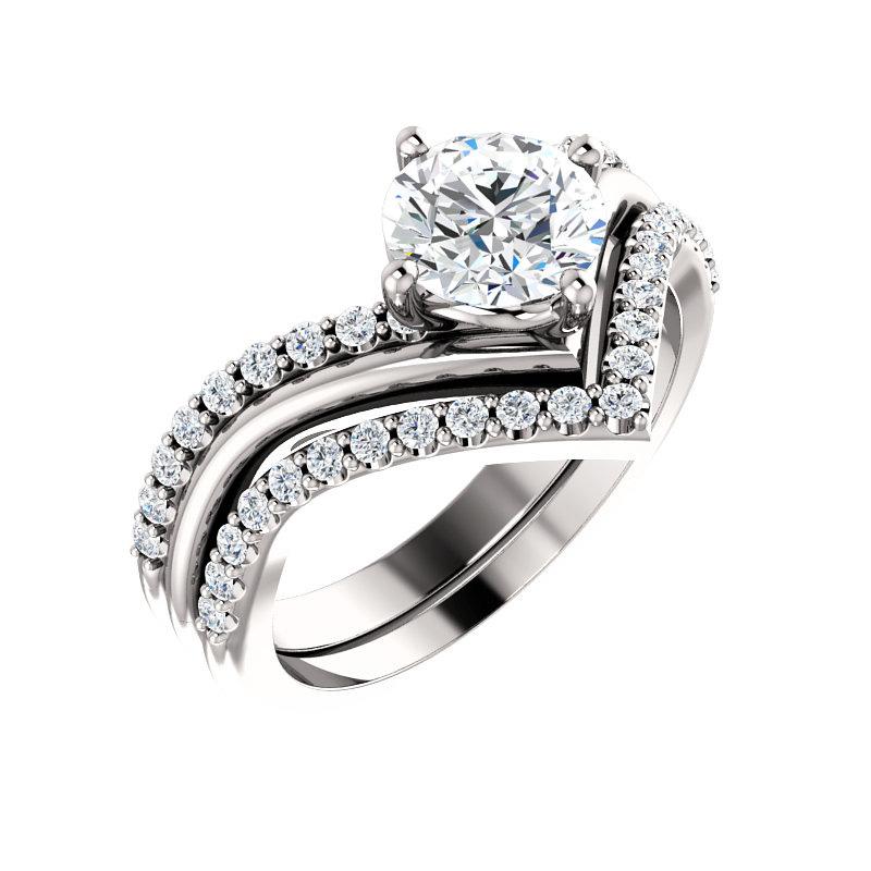 The Nelda Moissanite round moissanite engagement ring solitaire setting white gold with matching band