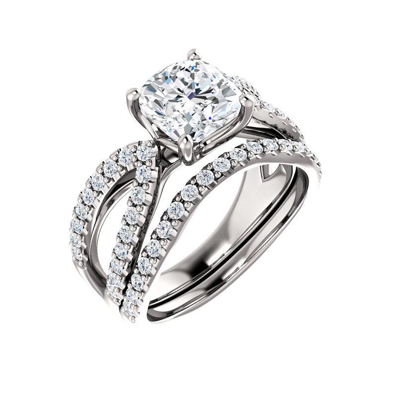 The Tia Cushion lab diamond ring engagement ring solitaire setting white gold with matching band