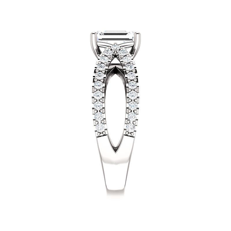 The Tia Emerald Moissanite Ring moissanite engagement ring solitaire setting white gold band profile