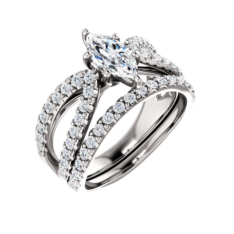 The Tia Marquise Moissanite Ring moissanite engagement ring solitaire setting white gold with matching band