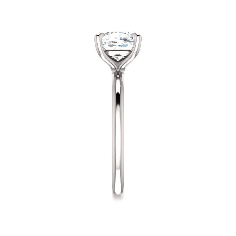 The Julie Cushion Moissanite Engagement Ring Solitaire Setting White Gold Band Profile