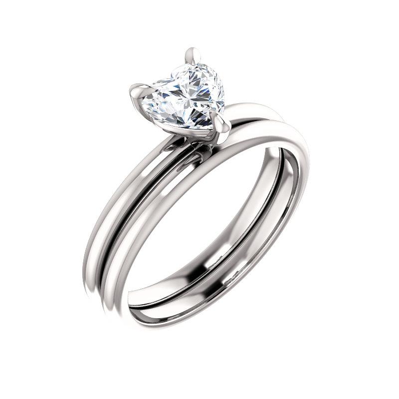 The Julie Heart Moissanite Engagement Ring Solitaire Setting White Gold With Matching Band