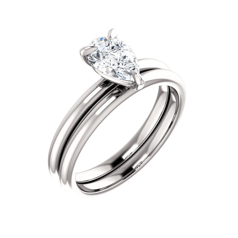 The Julie Pear Moissanite Engagement Ring Solitaire Setting White Gold With Matching Band