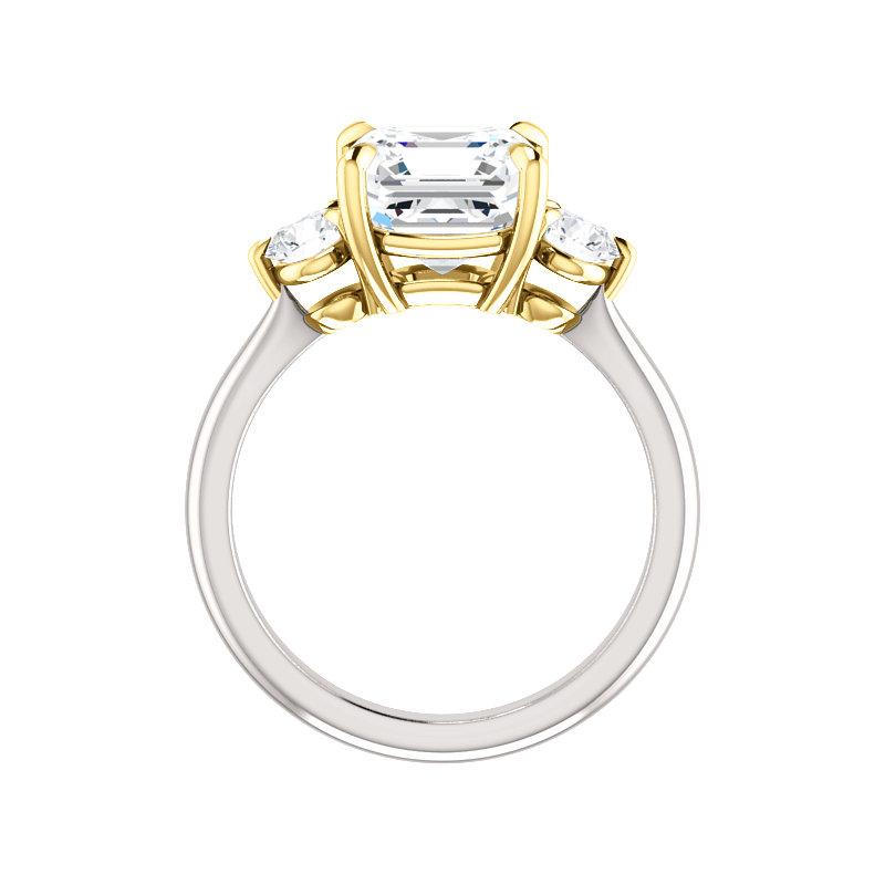 The Tina Asscher Moissanite Engagement Threestone Ring Setting White Gold Side Profile
