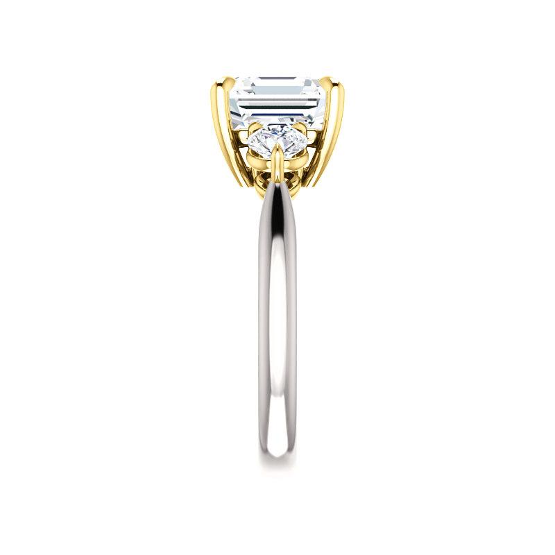 The Tina Asscher Moissanite Engagement Threestone Ring Setting White Gold Band Profile