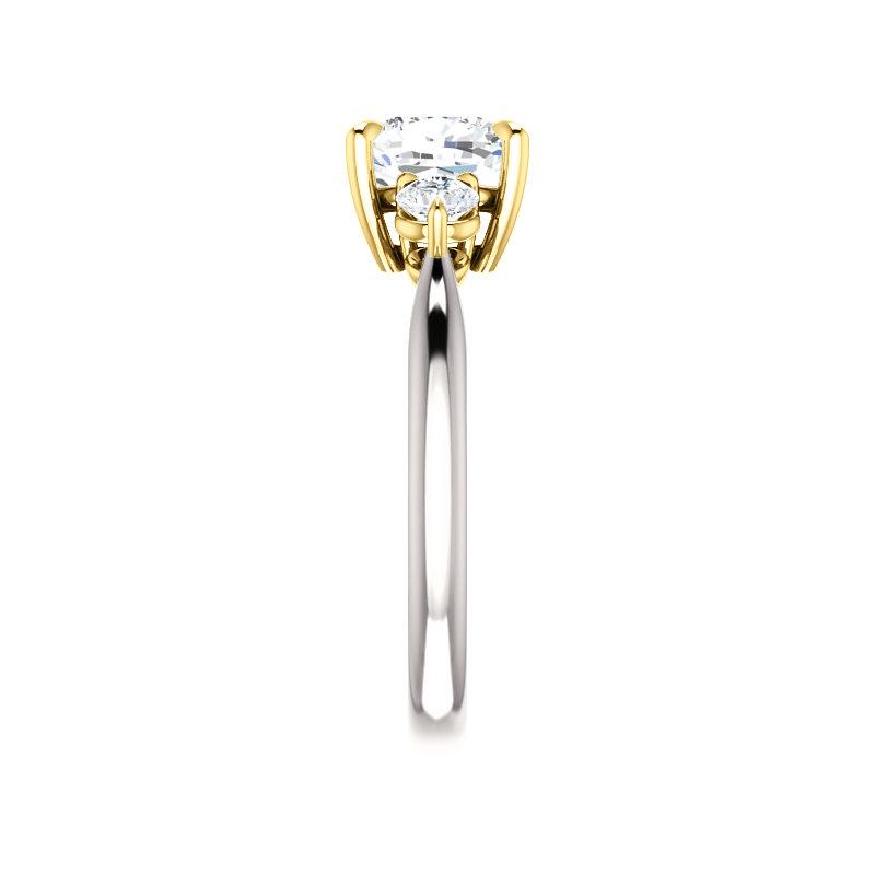 The Tina Cushion Moissanite Engagement Threestone Ring Setting White Gold Band Profile