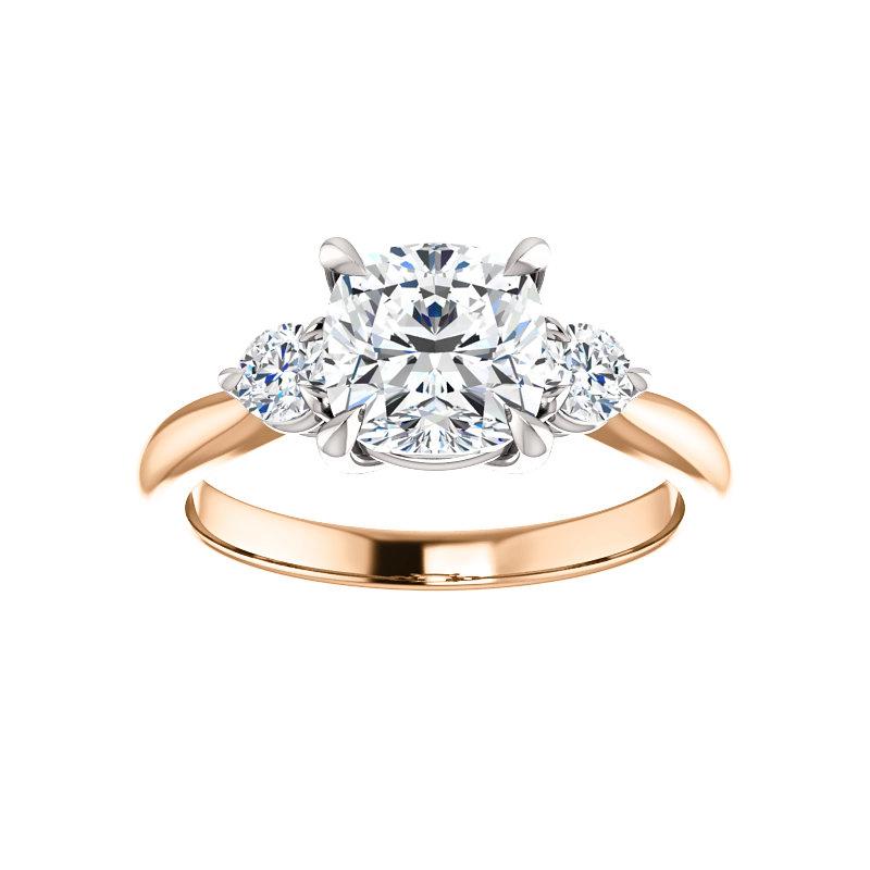 The Tina Cushion Moissanite Engagement Threestone Ring Setting Rose Gold with White Prongs
