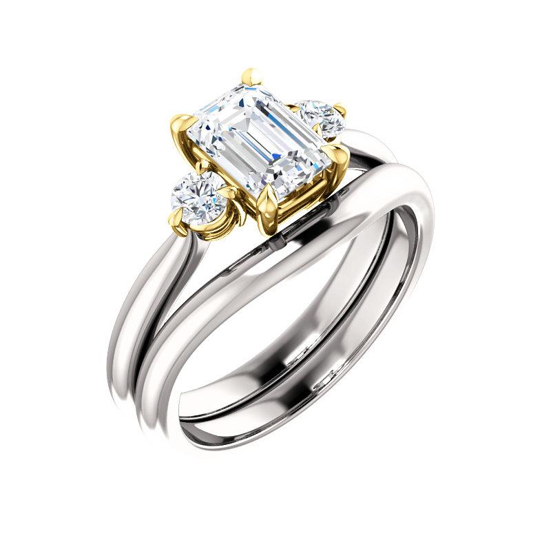 The Tina Emerald Moissanite Engagement Threestone Ring Setting White Gold With Matching Band