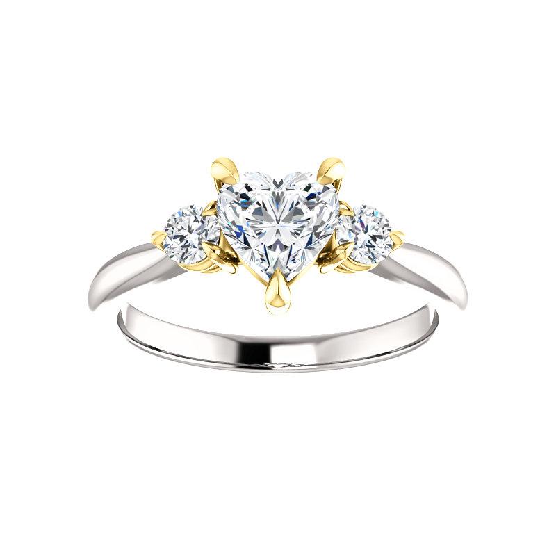 The Tina Heart Moissanite Engagement Threestone Ring Setting In White Gold with Rose Gold Prongs