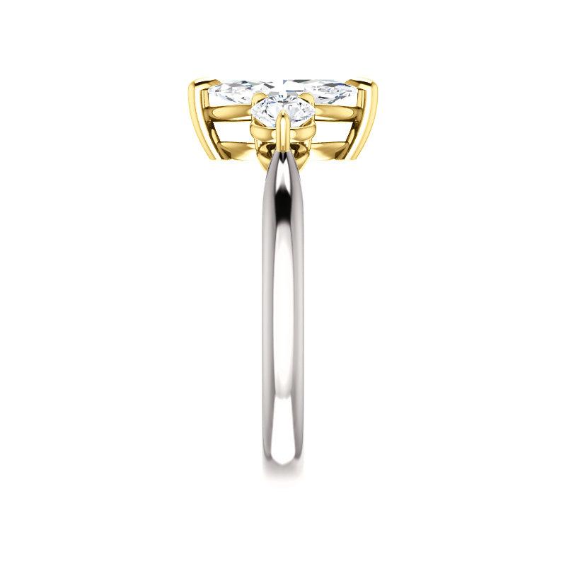 The Tina Marquise Moissanite Engagement Threestone Ring Setting White Gold Band Profile