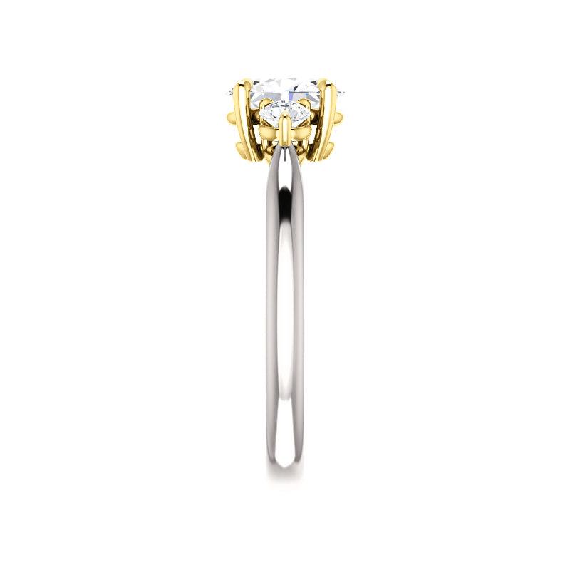 The Tina Oval Moissanite Engagement Threestone Ring Setting White Gold Band Profile