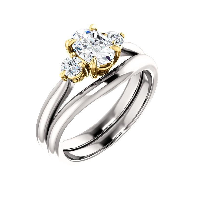 The Tina Oval Moissanite Engagement Threestone Ring Setting White Gold With Matching Band