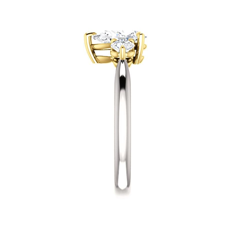 The Tina Pear Moissanite Engagement Threestone Ring Setting White Gold Band Profile
