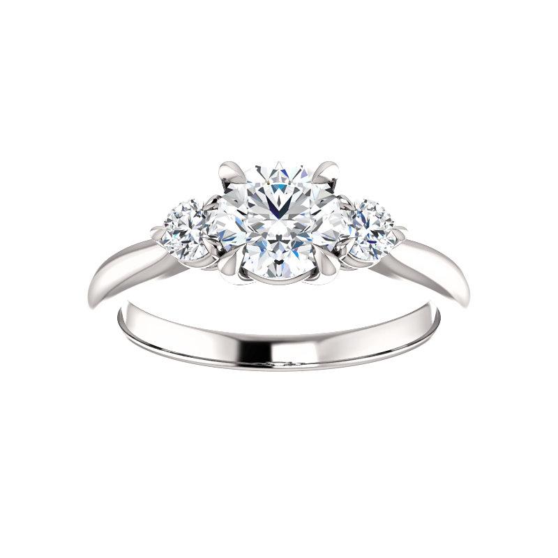 The Tina Round Moissanite Engagement Threestone Ring Setting White Gold