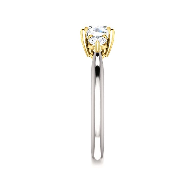 The Tina Round Moissanite Engagement Threestone Ring Setting White Gold Band Profile