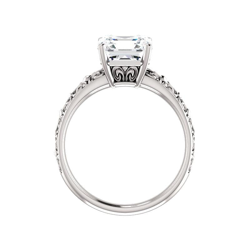 The Jolie Asscher Moissanite Engagement Ring Solitaire Setting White Gold Side Profile