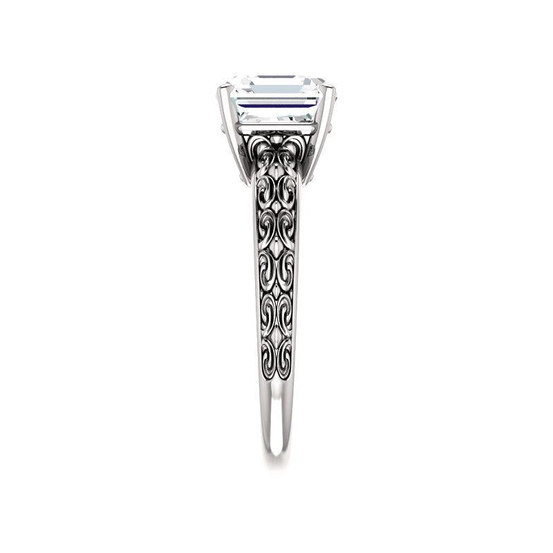 The Jolie Asscher Moissanite Engagement Ring Solitaire Setting White Gold Band Profile