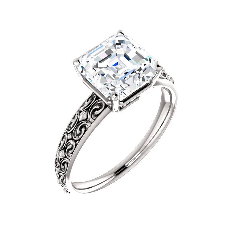 The Jolie Asscher Moissanite Engagement Ring Solitaire Setting White Gold With Matching Band