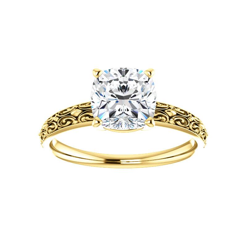 The Jolie Cushion Moissanite Engagement Ring Solitaire Setting Yellow Gold