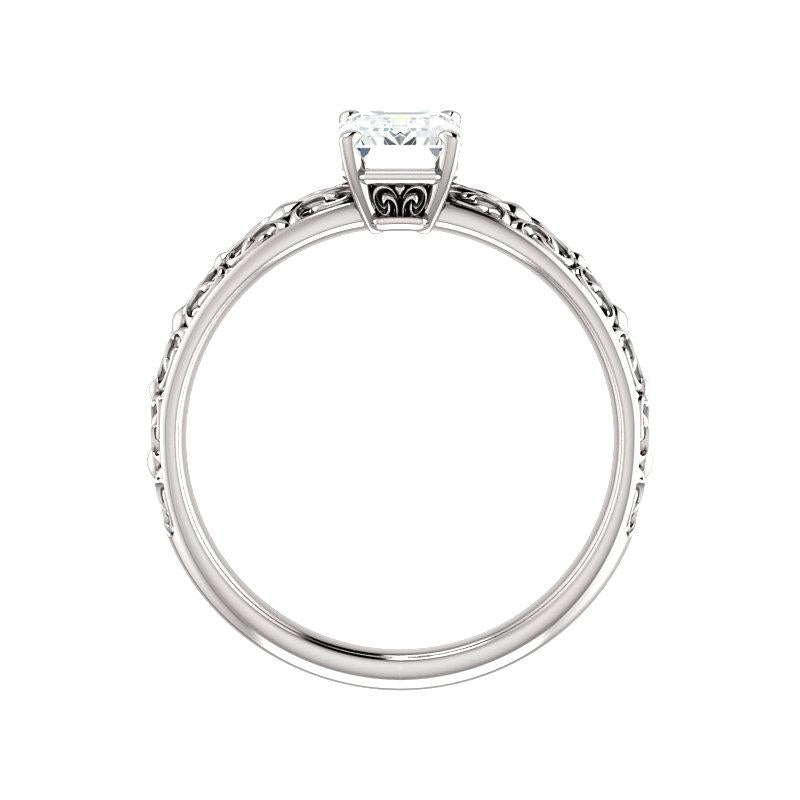 The Jolie Emerald Moissanite Engagement Ring Solitaire Setting White Gold Side Profile
