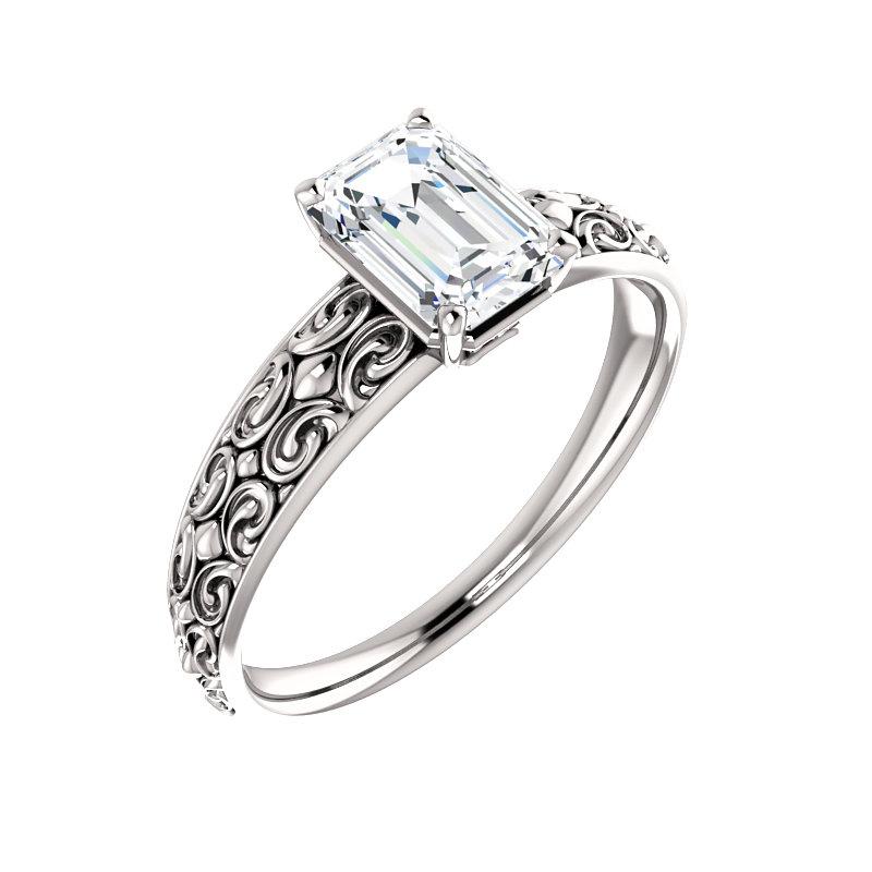 The Jolie Emerald Moissanite Engagement Ring Solitaire Setting White Gold With Matching Band