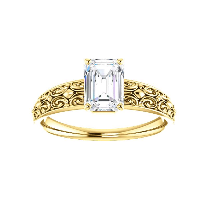 The Jolie Emerald Moissanite Engagement Ring Solitaire Setting Yellow Gold