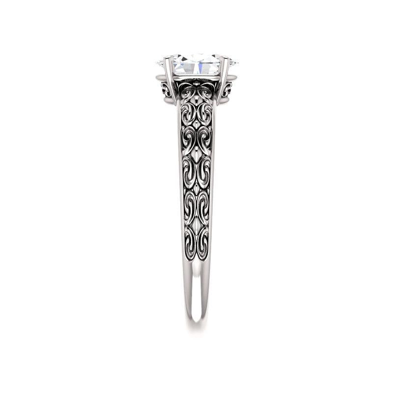 The Jolie Oval Moissanite Engagement Ring Solitaire Setting White Gold Band Profile