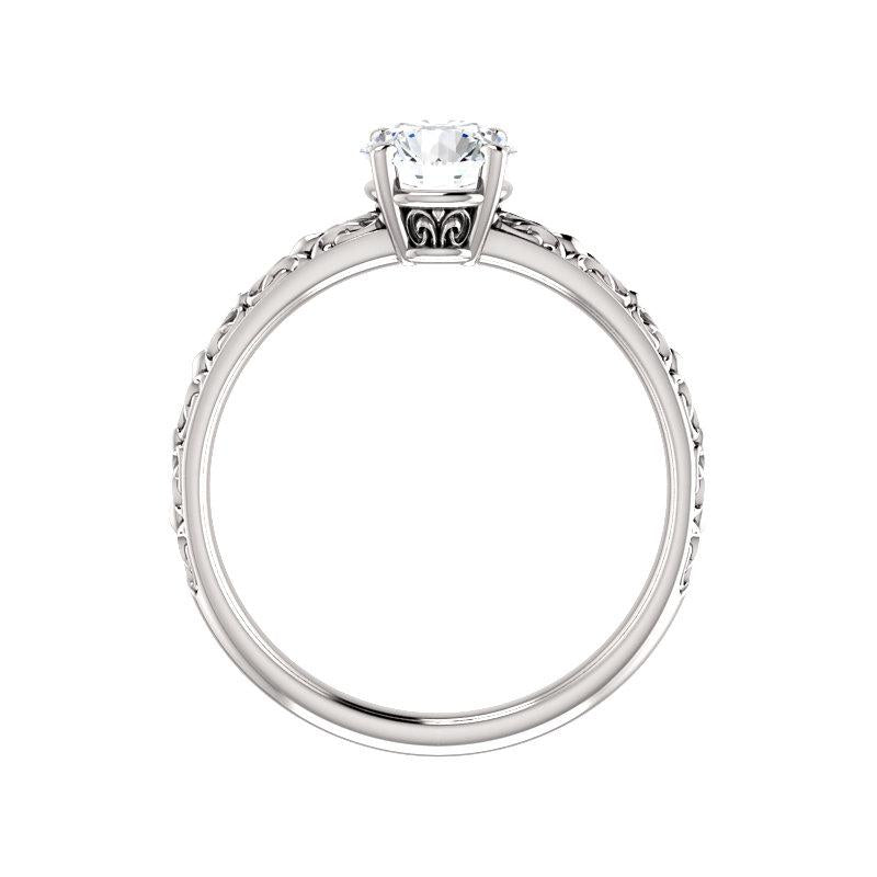 The Jolie Round Moissanite Engagement Ring Solitaire Setting White Gold Side Profile