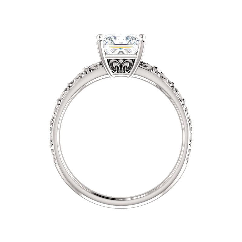 The Jolie Princess Moissanite Engagement Ring Solitaire Setting White Gold Side Profile