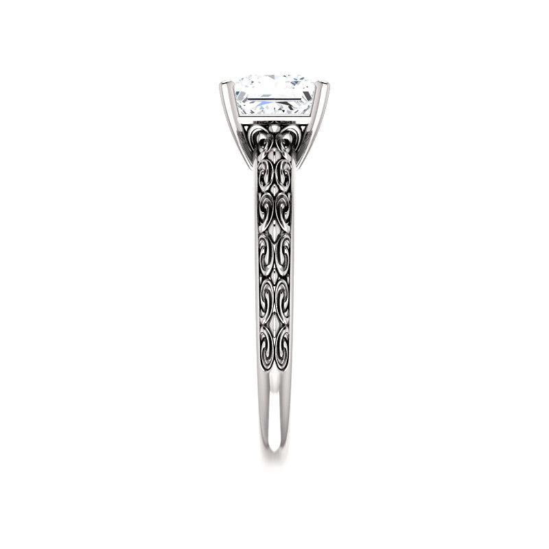 The Jolie Princess Moissanite Engagement Ring Solitaire Setting White Gold Band Profile