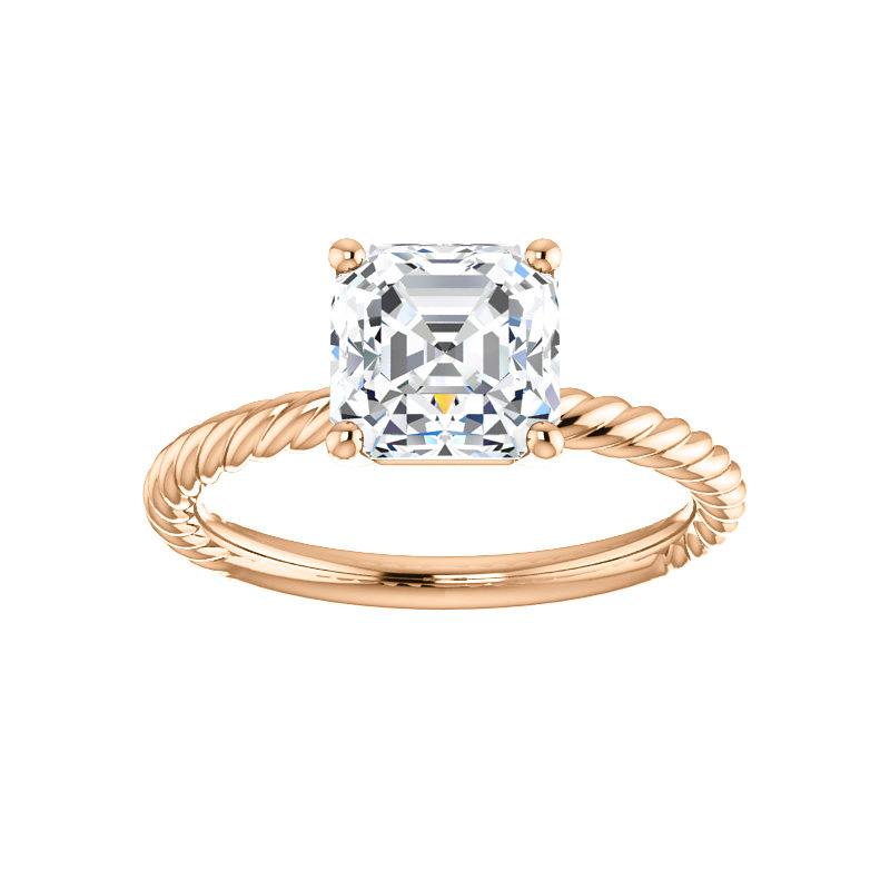 The Lacey Asscher Moissanite Engagement Ring Rope Solitaire Setting Rose Gold