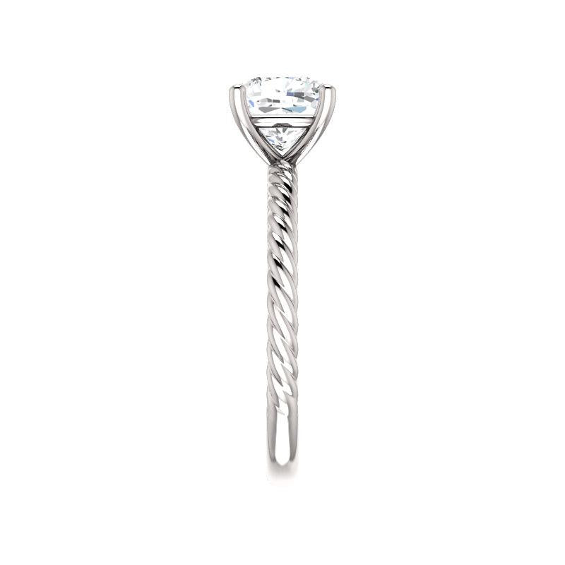 The Lacey Cushion Lab Diamond Engagement Ring Rope Solitaire Setting White Gold Band Profile
