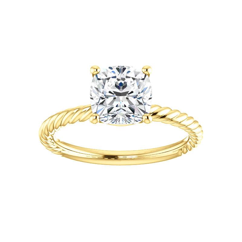 The Lacey Cushion Moissanite Engagement Ring Rope Solitaire Setting Yellow Gold