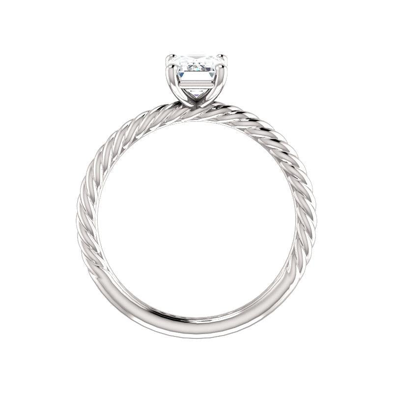 The Lacey Emerald Moissanite Engagement Ring Rope Solitaire Setting White Gold Side Profile