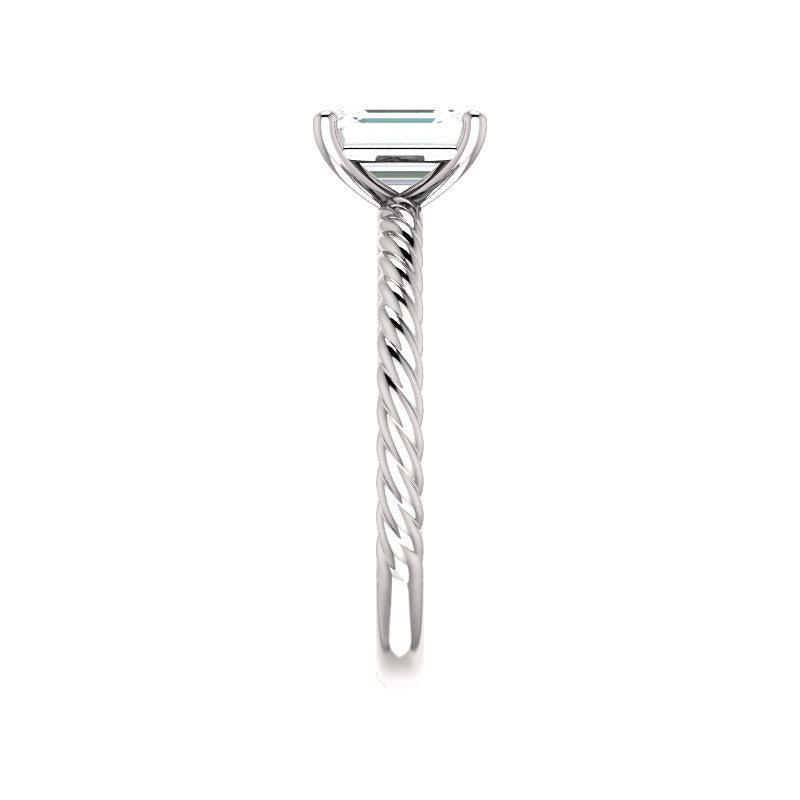 The Lacey Emerald Lab Diamond Engagement Ring Rope Solitaire Setting White Gold Band Profile