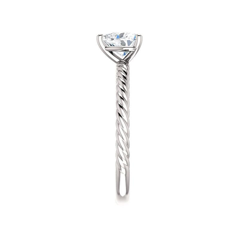 The Lacey Heart Moissanite Engagement Ring Rope Solitaire Setting White Gold Band Profile